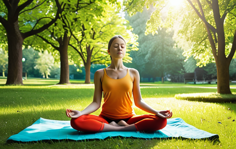 **
"A vibrant, colorful data visualization overlaying a person meditating peacefully in a sunlit park. The data points represent personalized health metrics (sleep quality, stress levels, activity) flowing organically around them, forming a calming, supportive aura. Style: Modern, clean, infographic meets serene nature photography. Focus: Harmony between technology and inner peace."
**