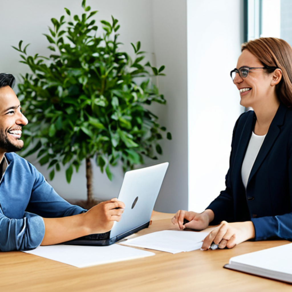 A professional woman, a Well-being Coordinator, in modest business casual attire, fully clothed, engaging with a small group of diverse colleagues in a bright, modern office. She is smiling gently, showing active listening and supportive communication. The office environment features contemporary design, comfortable seating, and subtle elements of greenery, conveying a positive and collaborative atmosphere. Safe for work, appropriate content, professional dress, correct proportions, perfect anatomy, natural pose, well-formed hands, proper finger count, natural body proportions, high quality, professional photography, family-friendly.