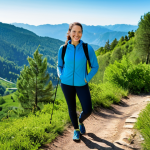 **

"A woman in comfortable, modest activewear, hiking on a mountain trail. She is smiling and looking at the scenic view. The background features lush green trees and a clear blue sky. Fully clothed, appropriate attire, safe for work, perfect anatomy, natural proportions, high quality, professional photography, family-friendly."

**