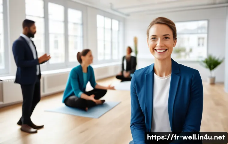 웰빙코디네이터와 효과적인 강의 제작 - **Prompt**: A diverse group of smiling, professionally dressed employees in a bright, modern open-pl...