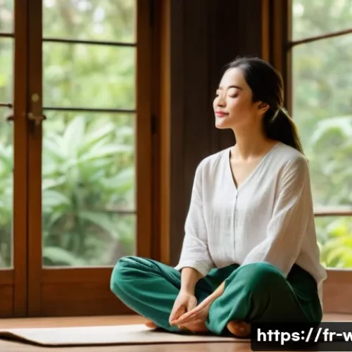 Home 30 웰빙코디네이터와 심리적 웰빙 - **Prompt:** A serene young woman, in her early 30s, is gracefully seated in a comfortable cross-legg...