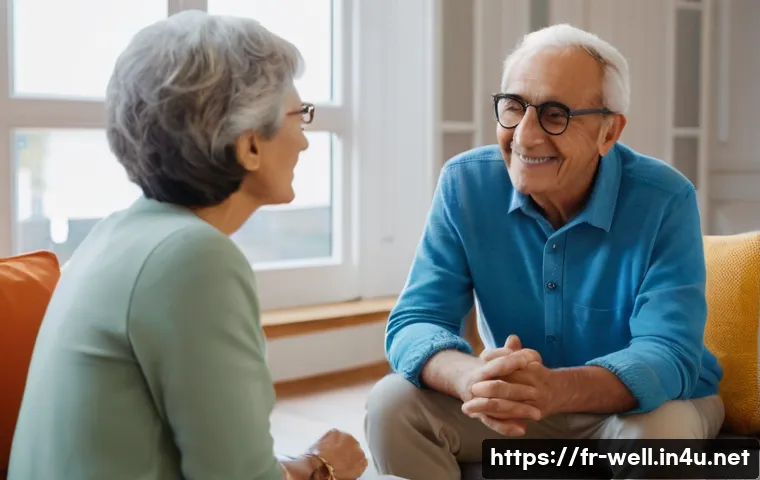 웰빙코디네이터와 피드백 수집 방법 - A diverse group of French seniors sitting comfortably in a cozy, well-lit living room, engaged in a ...