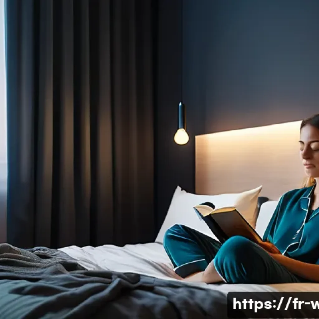 웰빙코디네이터와 생활 습관 개선 - A cozy, modern bedroom scene in a French apartment at dusk, featuring a serene adult woman in comfor...