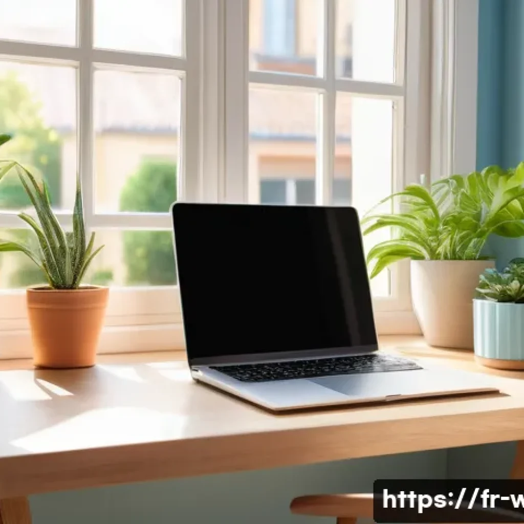 웰빙코디네이터와 건강 지식 학습법 - A serene and bright home office interior designed for holistic well-being: a tidy wooden desk with a...