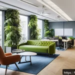 웰빙코디네이터와 비즈니스 모델 개발 - A modern French office interior designed to promote employee well-being, featuring a bright, open-pl...