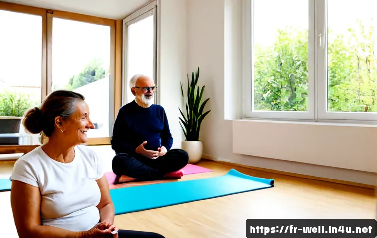 웰빙코디네이터와 새로운 시장 기회 - Photorealistic French wellness coordinator meeting with a diverse group of older adults in a bright ...